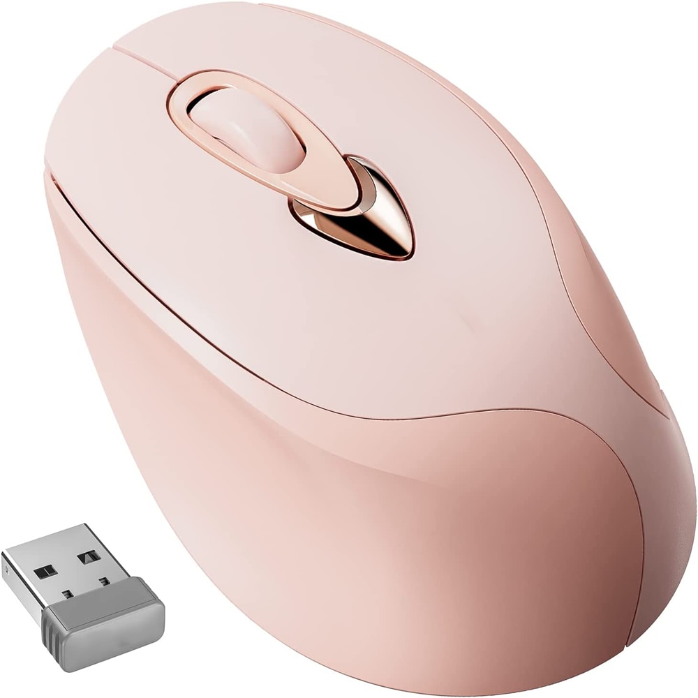 Mouse wireless roz, 2.4G, reincarcabil, silentios, 105x71x38mm, set cu ...