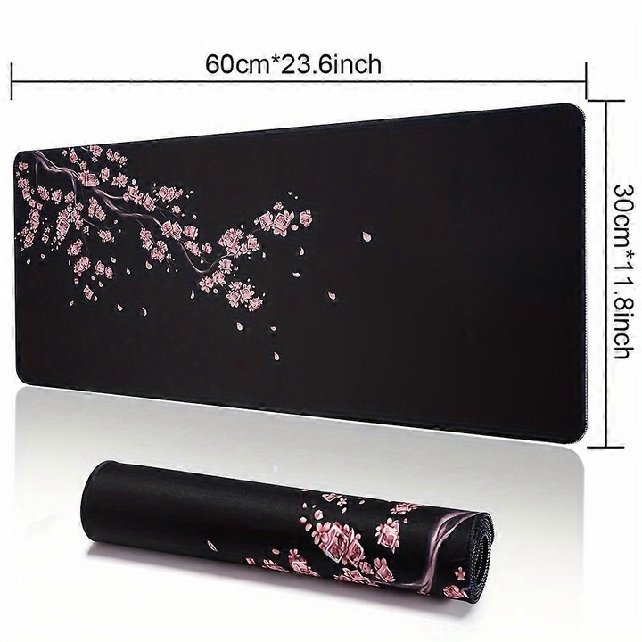 Mousepad mare, design Sakura, dimensiune 60x30cm, baza din cauciuc antiderapant, lavabil
