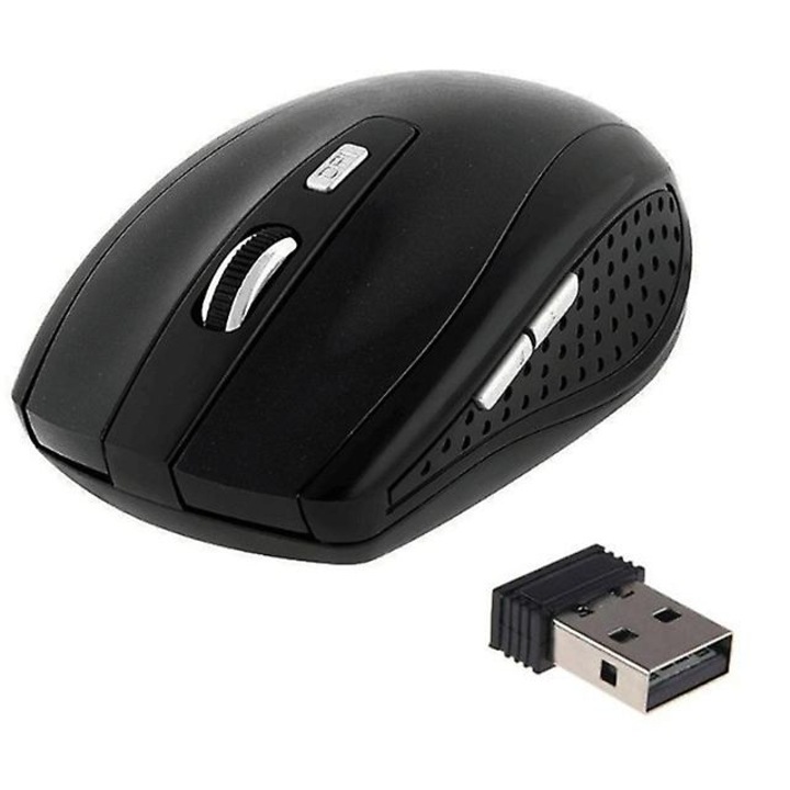 Mouse optic wireless 2.4GHz, portabil, 6 butoane, negru, 95x54x30mm, set cu receptor USB