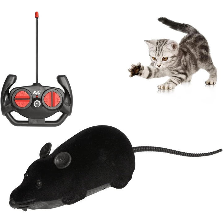 Jucarie interactiva pentru pisici, soarece cu telecomanda