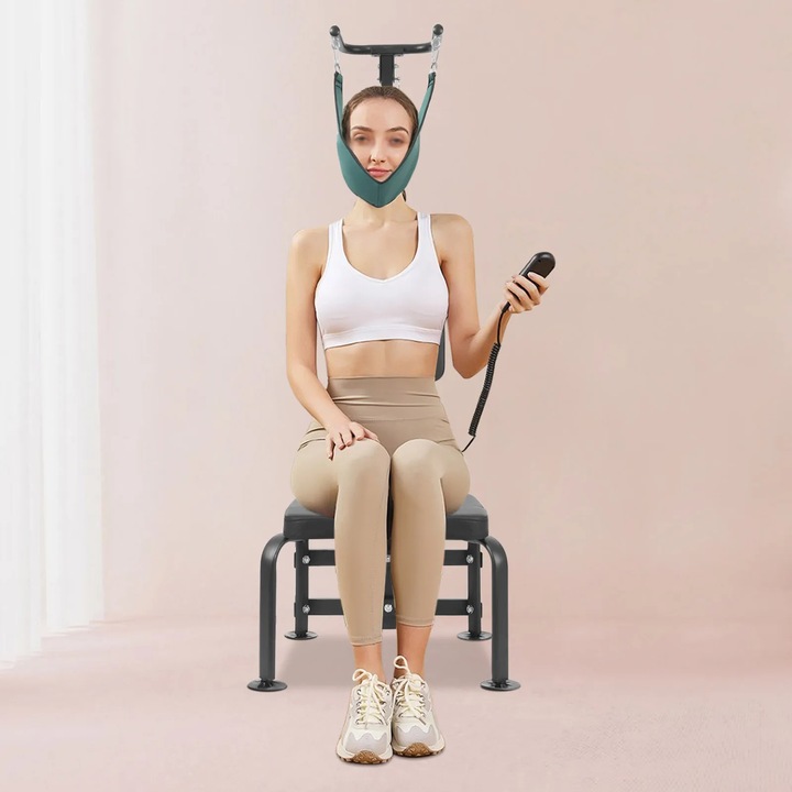 Dispozitiv de tractiune cervicala, lift hidraulic ajustabil, capacitate maxima 6000N, negru, 51x51cm