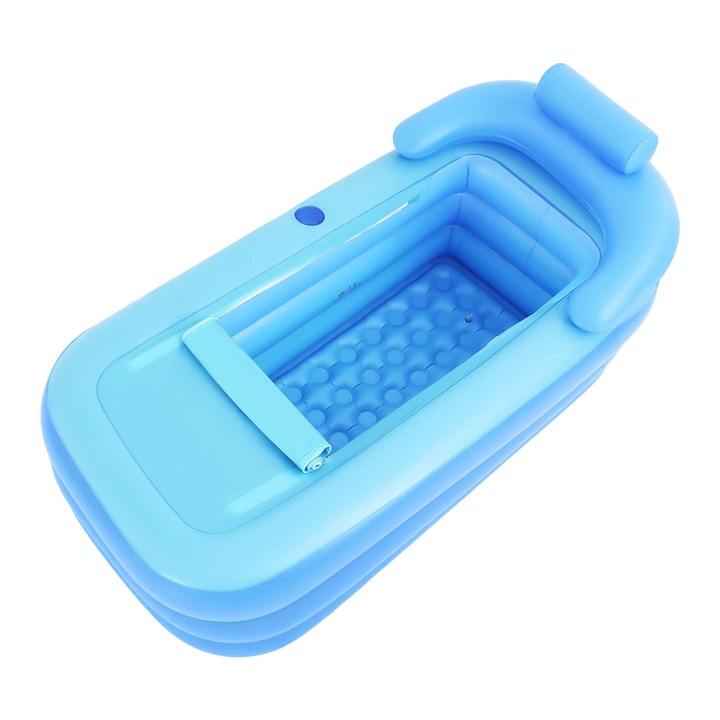 Cada gonflabilă Pliabilă din PVC cu capac, perna de sezut, 160x84x64 cm, Albastru