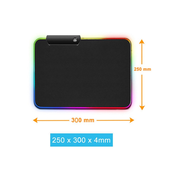 Mousepad RGB Extra Large, negru, 300x250x4mm, anti-alunecare