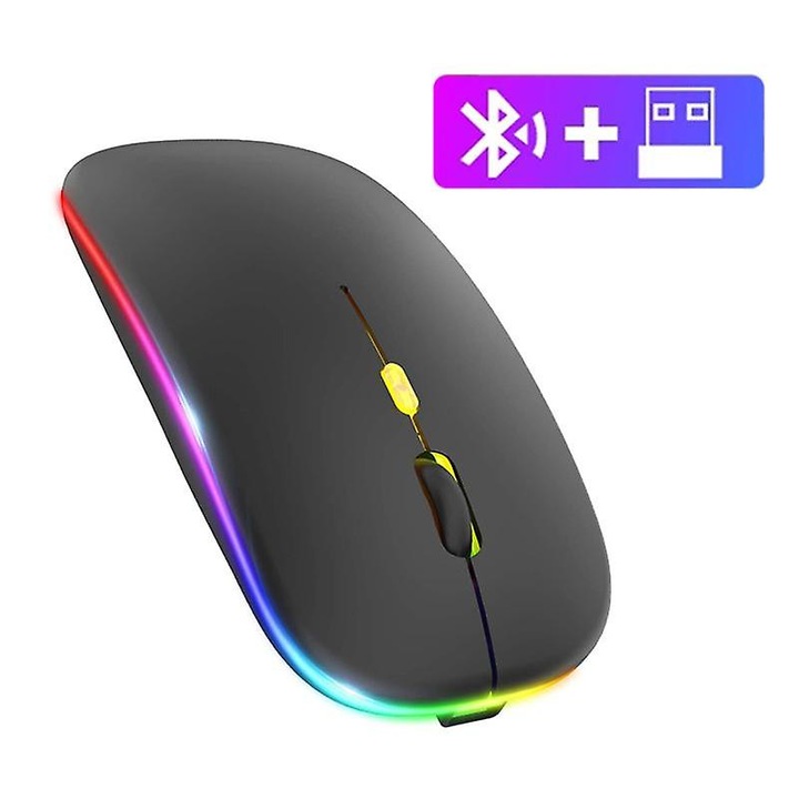 Mouse wireless, 2.4GHz, design ergonomic, RGB, incarcabil, cu receptor USB