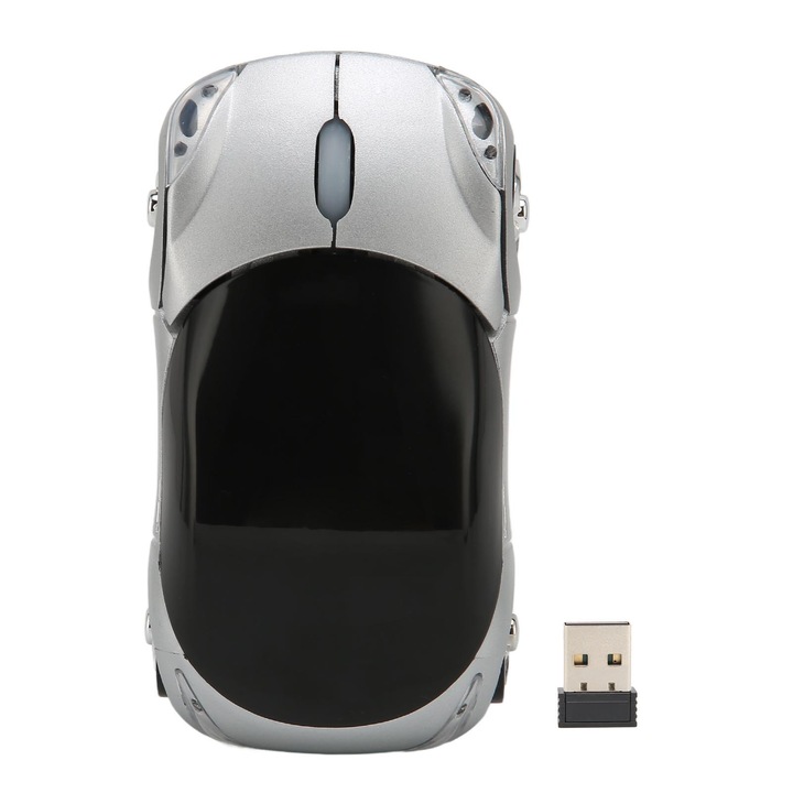 Mouse wireless in forma de masina sport, 2.4GHz, 1600DPI, 3 butoane, negru