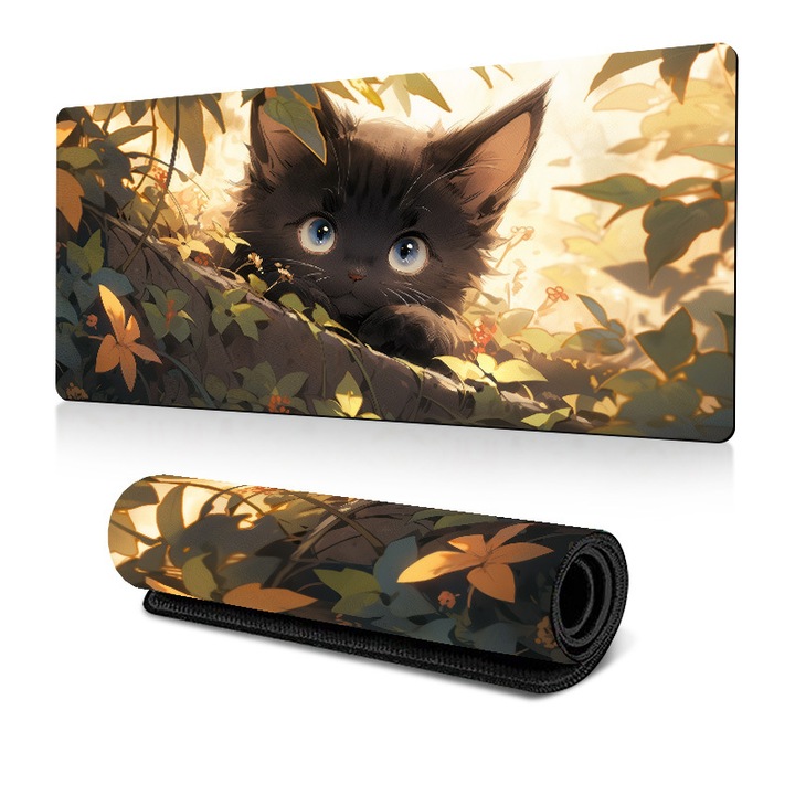 Nagy egérpad, macska design, csúszásgátló felület, vízálló, 400x900x3mm