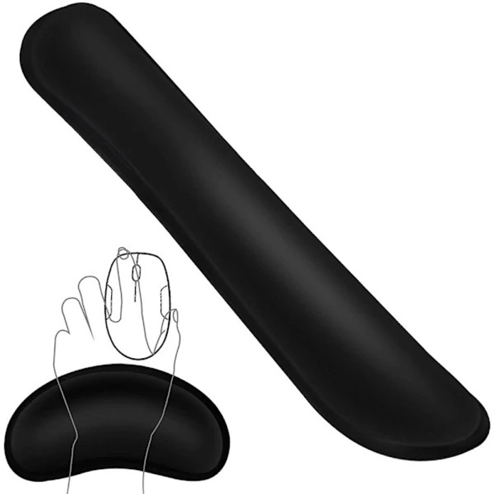 2 db ergonomikus csuklótámasz készlet, memóriahabos, fekete, billentyűzethez és egérhez