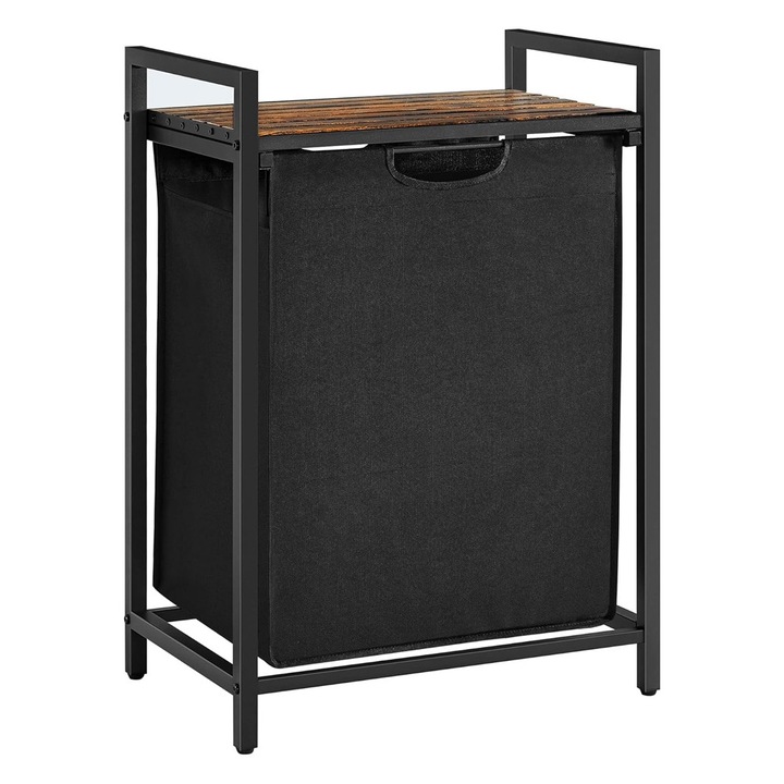 Cos de Rufe 65L, Sac Detasabil, Raft Depozitare, Cadru din Otel, 50 x 33 x 72 cm, Negru/Maro