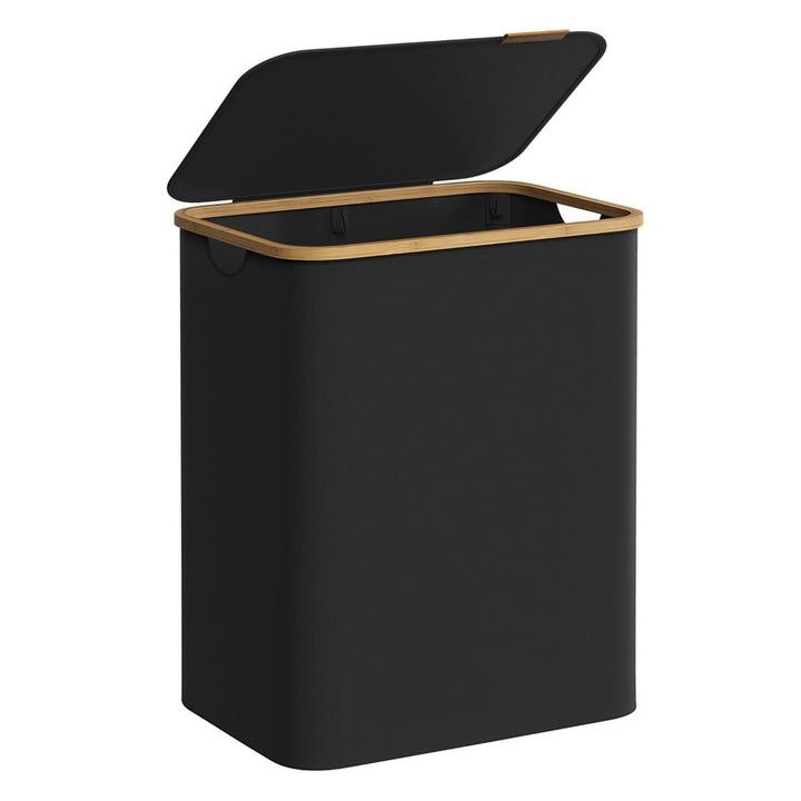 Cos de Rufe 130L, 2 Compartimente, Pliabil, Saci Detasabili si Versatili, 52 x 39 x 71 cm, Negru