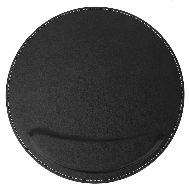 Mousepad rotund din piele PU, anti-derapant, pentru birou, culoare neagra