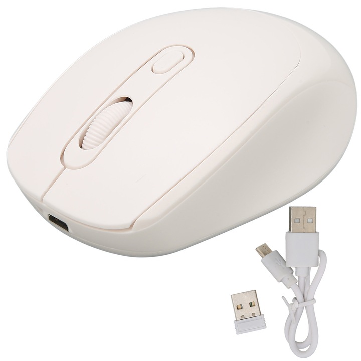 Mouse wireless 2.4G, 500mAh, distanta 10m, DPI ajustabil, design ergonomic, alb