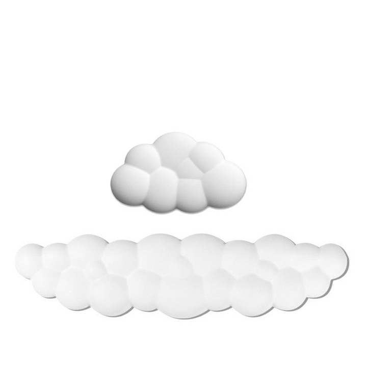 Ergonomikus csukló- és kartámasz készlet, felhő alakú, memóriahab anyagból, fehér