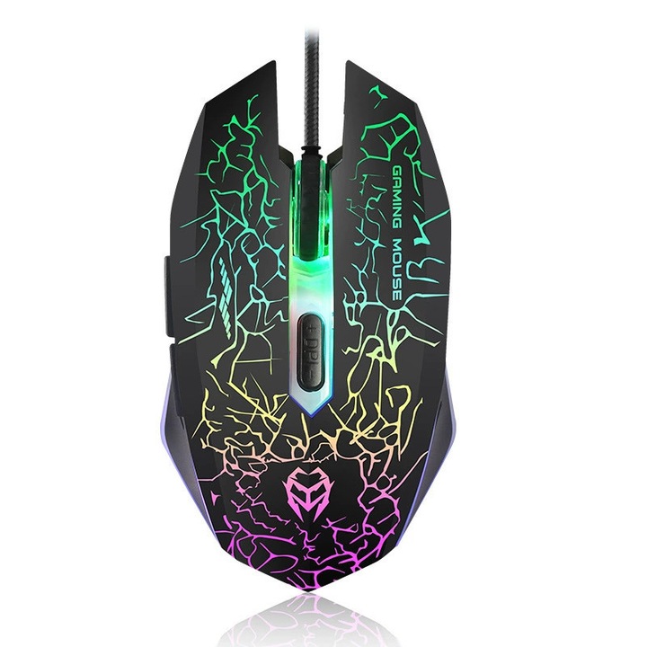 Mouse gaming cu cablu USB, iluminare colorata, usor, negru