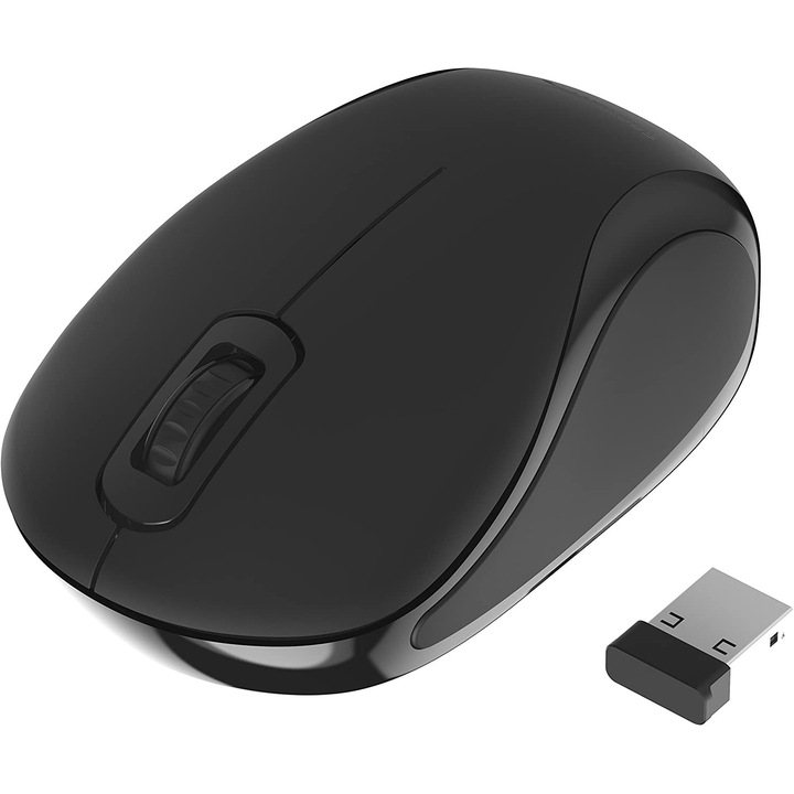 Mouse wireless ergonomic, ajustare DPI, functie silentioasa, negru