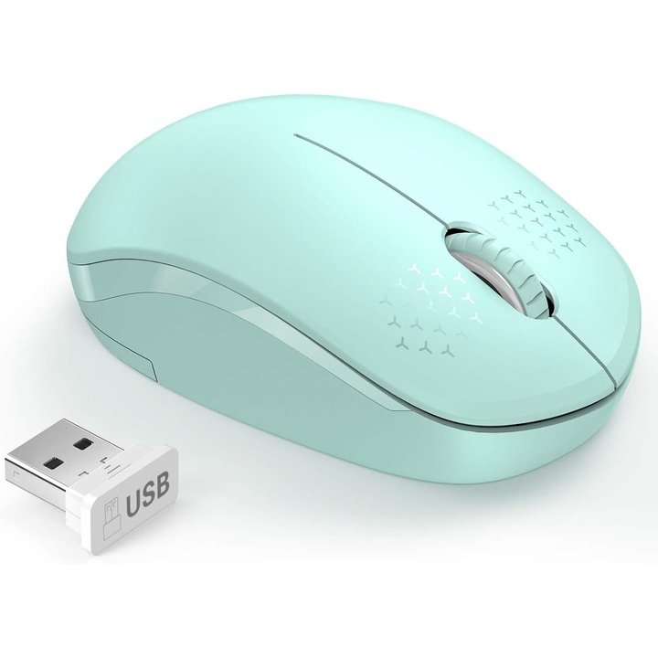 Mouse wireless 2.4GHz, senzor optic 1600 DPI, verde menta, set plug & play