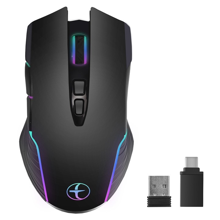 Mouse wireless 2.4G, 7 butoane, efect de lumina, 800/1200/1600DPI, 121x71x40mm, negru