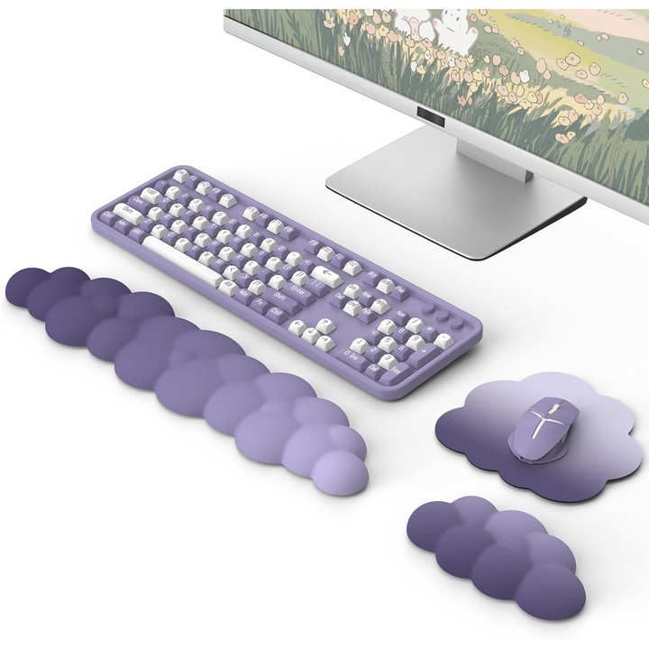 Set suport ergonomic pentru incheieturi, forma nor, 43x11x2.5cm, violet