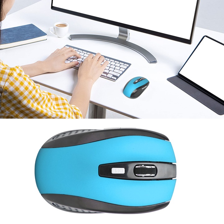 Mouse wireless mini 2.4GHz, 3 niveluri DPI ajustabile, textura mata, albastru