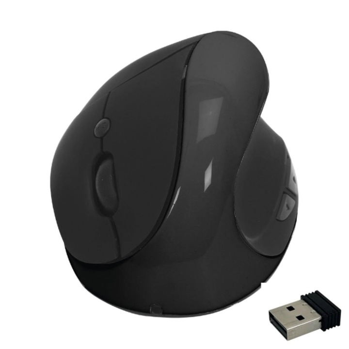 Mouse wireless ergonomic vertical, negru, 10.6x7.3x6cm
