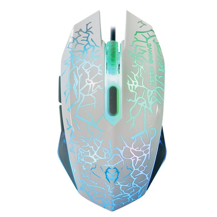 Mouse gaming cu cablu USB, iluminare colorata, usor, alb