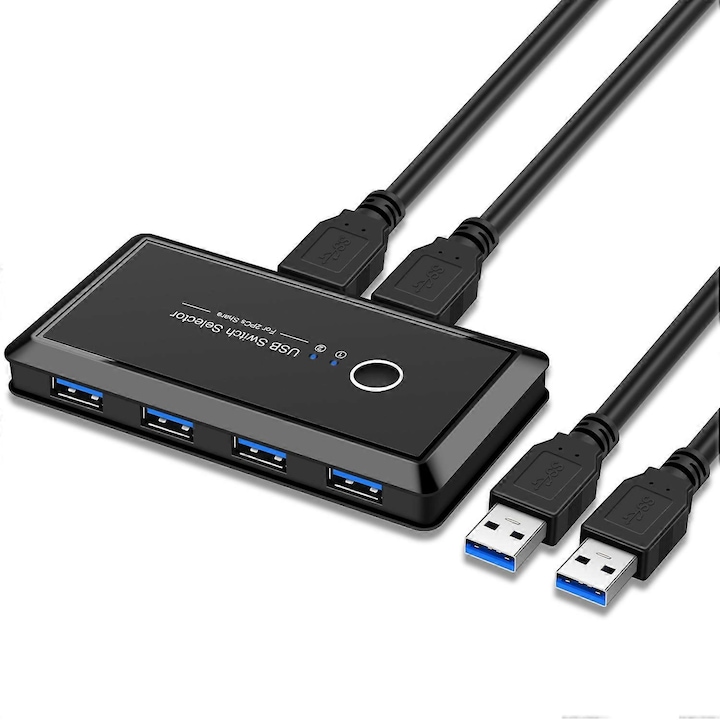 Comutator USB 3.0 pentru 2 computere, 4 dispozitive USB, compatibil cu Mac OS/Windows/Linux, 5Gbps, compact