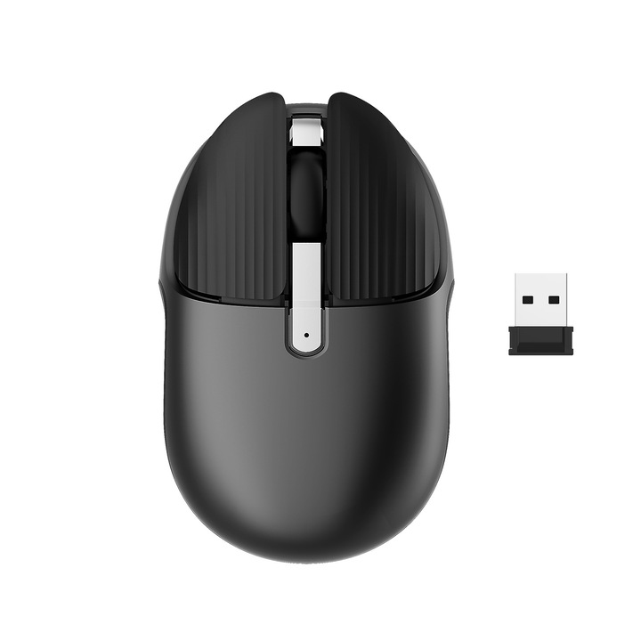 Mouse wireless ergonomic, 2.4G, design silentios, incarcabil, gri, 11.3x5.7x2.5cm