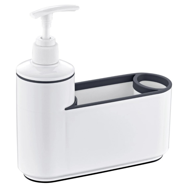 Set accesorii baie Okyanus, dozator sapun lichid 0.2L și organizator, alb, 18x17.5x6cm