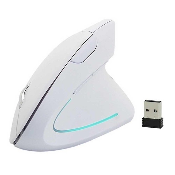 Mouse wireless ergonomic vertical alb/negru, 800/1200/1600 DPI, 5 butoane
