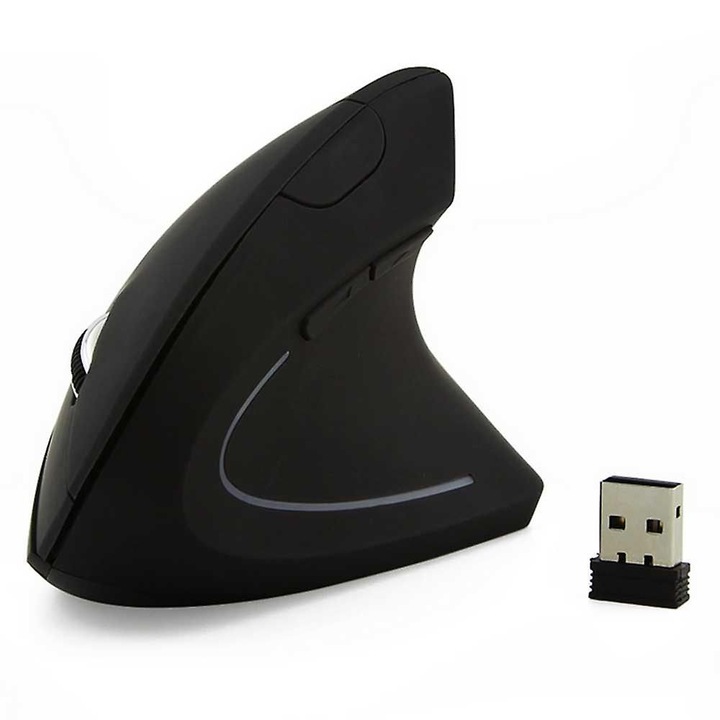 Mouse wireless ergonomic vertical, 800/1200/1600 DPI, alb/negru