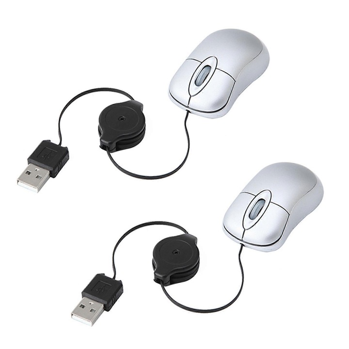 Set 2 Mouse-uri USB cu fir, 1200 DPI, argintii, dimensiuni 76x40x24mm