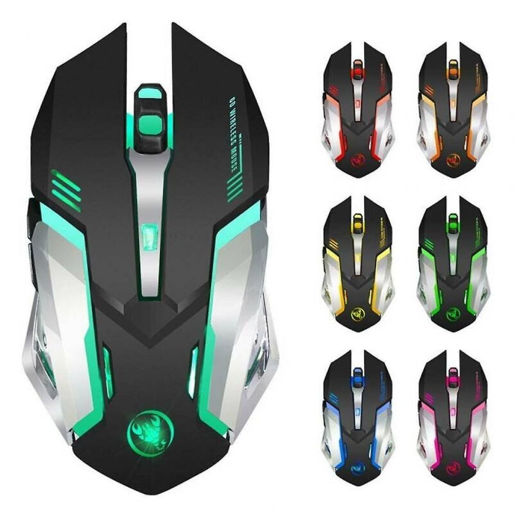 Mouse gaming wireless 2.4GHz HXSJ M10, ergonomic, 7 culori de iluminare, reincarcabil