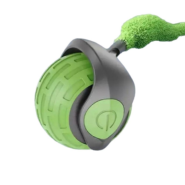 Interaktív játék macskáknak, automata labda, szőrmés farokkal, újratölthető, 50mm, zöld