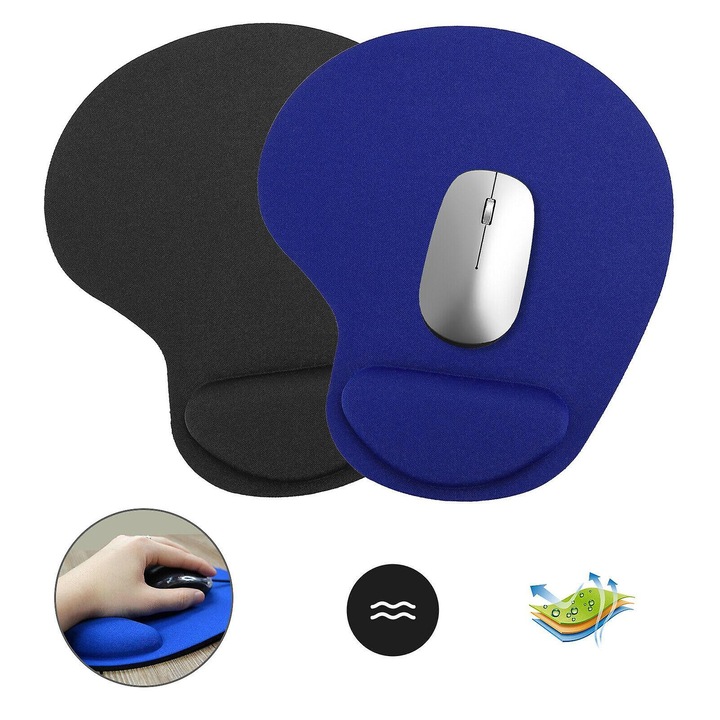Mouse pad ergonomic cu suport pentru incheietura mainii, negru/albastru, 7x8.97 inch