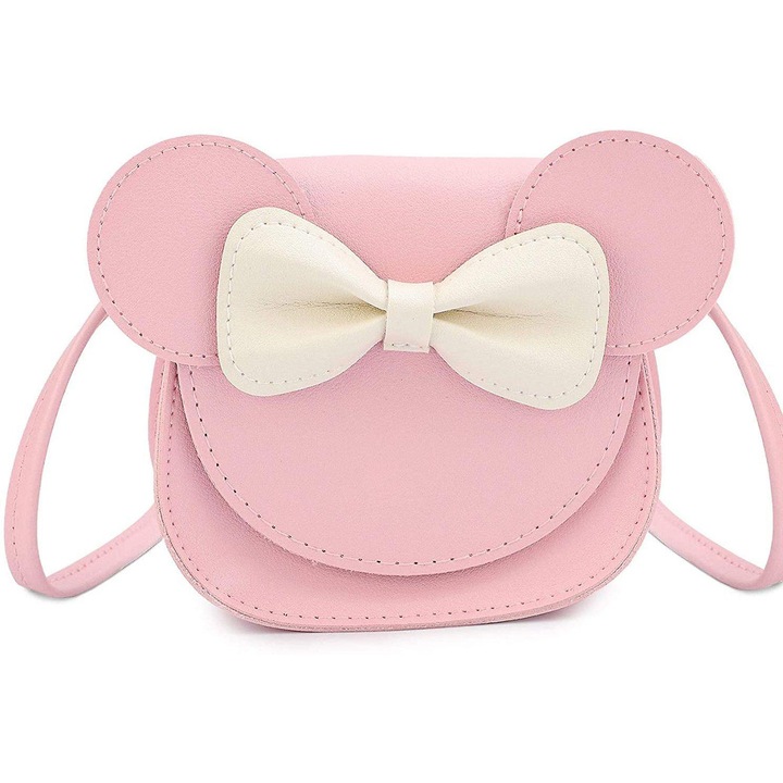 Gyerek táska, állatos design, rózsaszín, 13x4x12.5cm, masnival