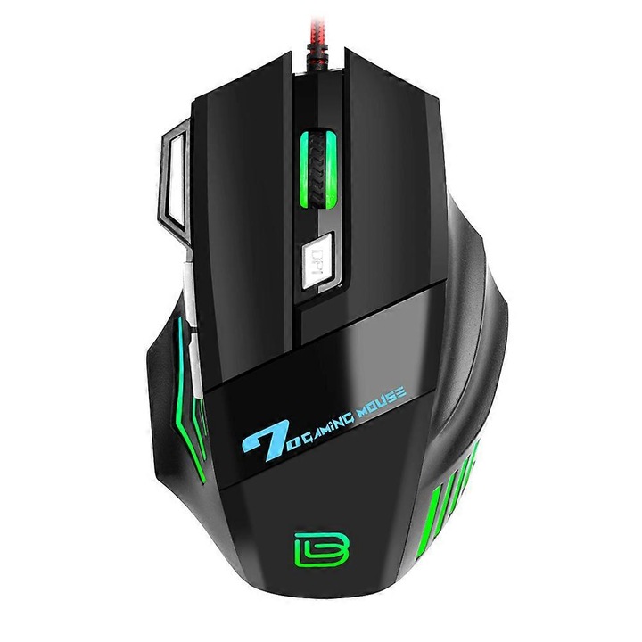 Mouse de gaming cu fir BAJEAL G5, 7 butoane, DPI ajustabil 1000-3200, negru, ergonomic, 13x8.6x3.9cm