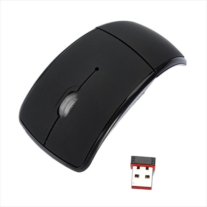 Mouse wireless optic pliabil cu receptor USB, 3 butoane, 2.4GHz, negru