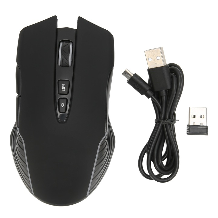 Mouse wireless 2.4G, senzor optic profesional, incarcabil, RGB, negru