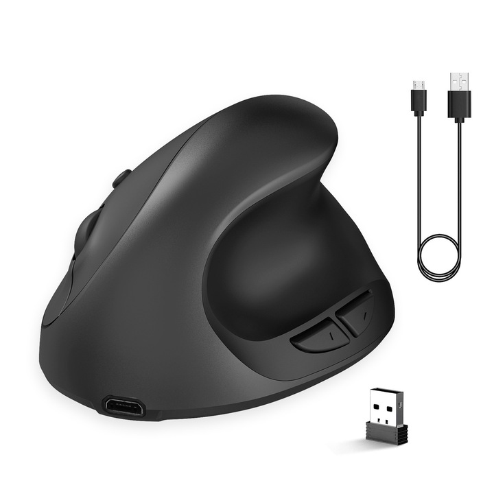 Mouse vertical wireless ergonomic 2.4G, 600 mAh, 10m, negru, 10.5x7.7x6.2cm