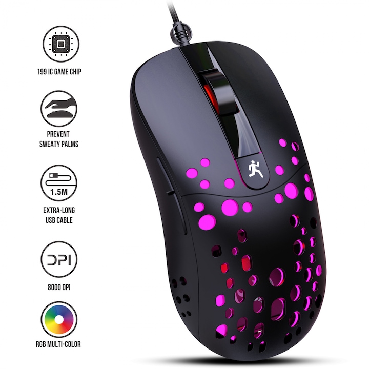 Mouse de gaming A904, 6 butoane programabile, RGB, 12.5x6.5x3.8cm