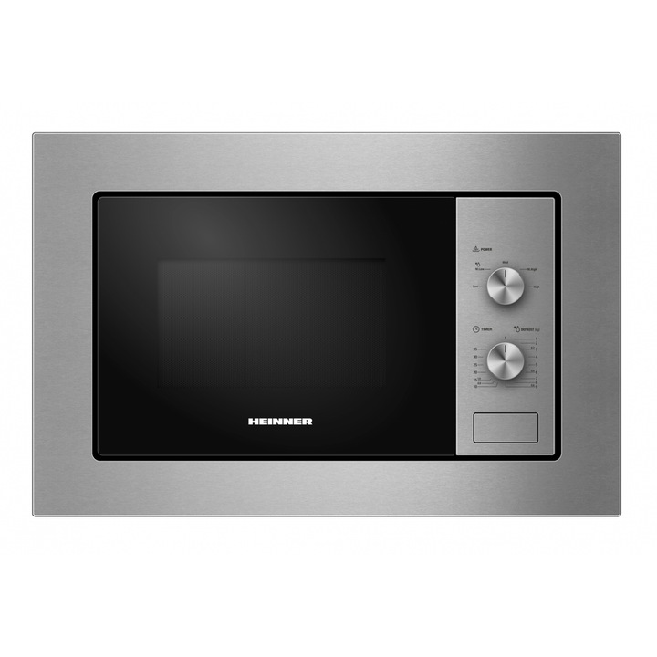 Вградена микровълнова фурна Heinner, 800 W, 20 л, инокс/черна