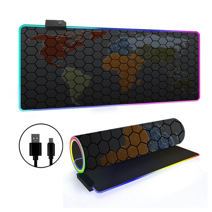 Egérpad RGB, 14 világítási mód, csúszásmentes alap, 300x800x3mm, nagy készlet