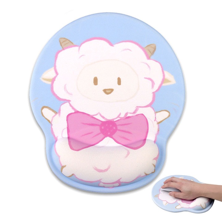 Mouse pad cu suport pentru incheietura, design oaie albastra, 27x23x2.35cm, material silicon, set