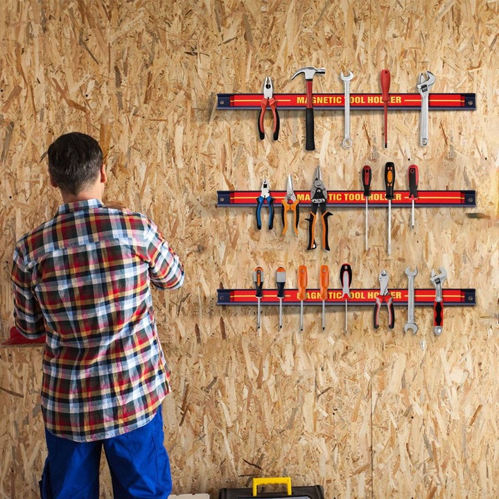 3 db Mágneses Fali Tartó Készlet, Northix, piros-fekete, 460x25x15mm