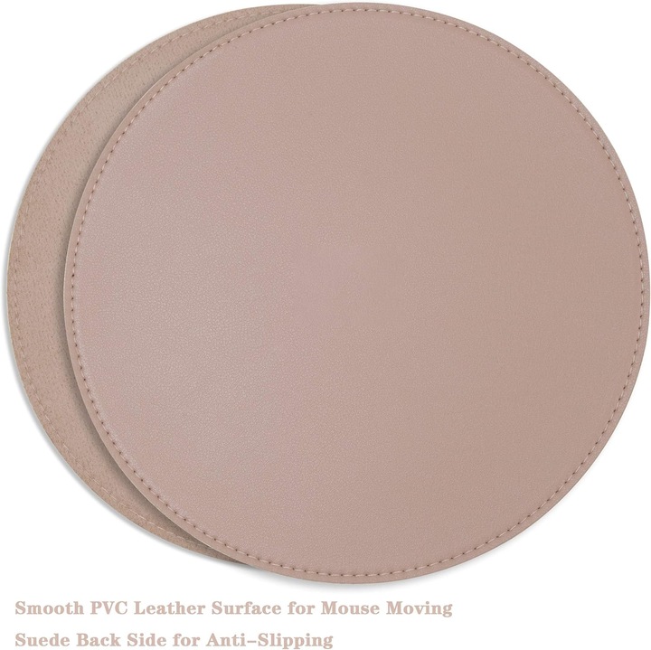 Mousepad, doua piese, piele PU impermeabila, design circular, roz, 8.66"