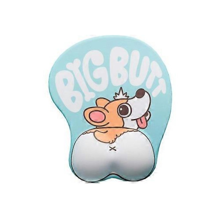 Mousepad cu suport pentru incheietura, design Corgi, dimensiuni 26x21.5cm, material ecologic, antiderapant