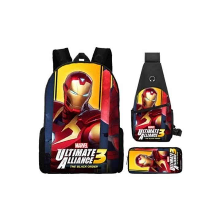 Ghiozdan set 3 piese, Iron Man, multicolor