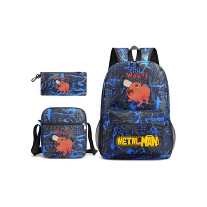 Ghiozdan scolar set 3 piese Chainsaw Man, multicolor