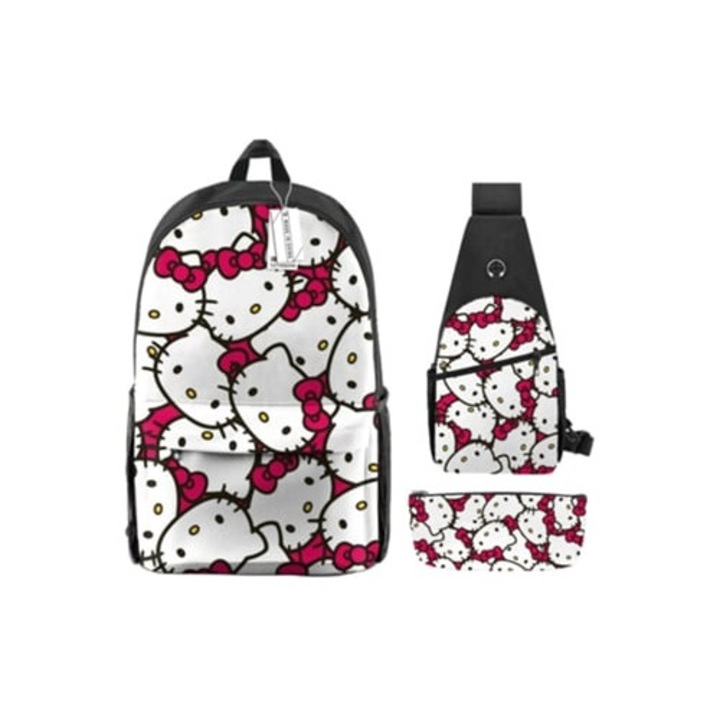 Iskolatáska Hello Kitty, 3 részes szett, többszínű