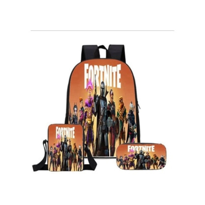 Ghiozdan scolar infantil Fortnite, set 3 piese, 2 ghiozdane juvenile