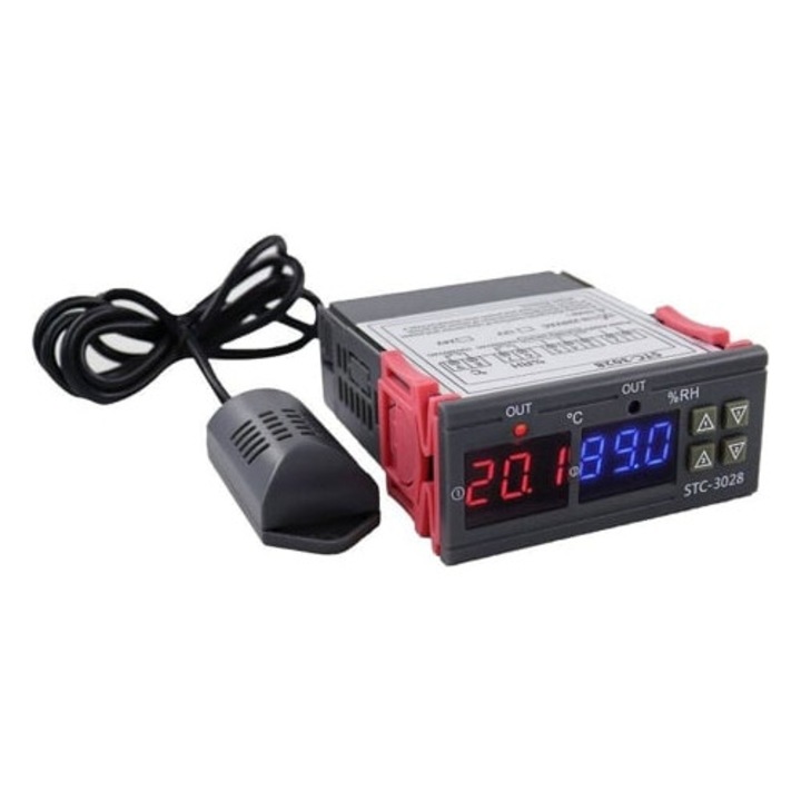 Stc-3028 hőmérséklet- és páratartalom-szabályozó, fekete/piros